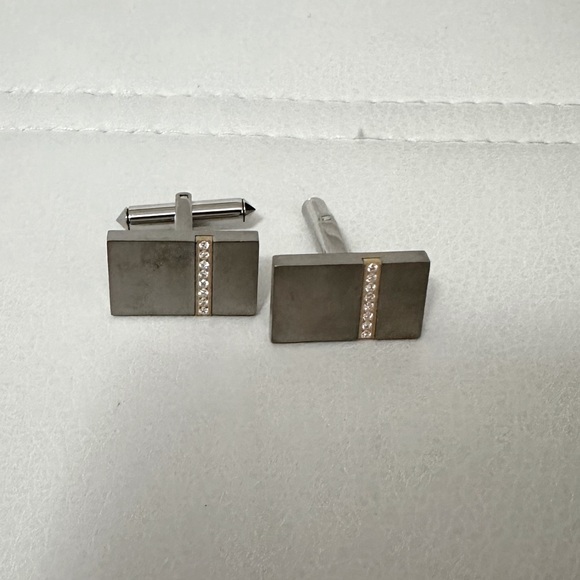 Chisel Titanium Cufflinks with Diamond Accent Stripe - Picture 1 of 3